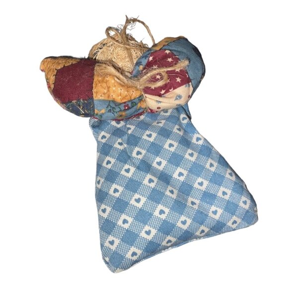 Handcrafted Patchwork Angel Doll With Blue Gingham Dress & Button Details - Picture 5 of 6